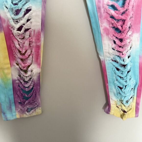 NWT AMERICAN BAZI Unicorn Jeans S Sliced Tie Dye Rainbow Pride JoJo stage club - Picture 8 of 16